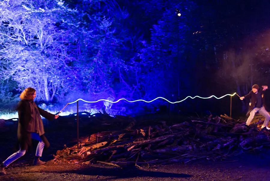 Wand dueling at the Forbidden Forest Experience in Singapore